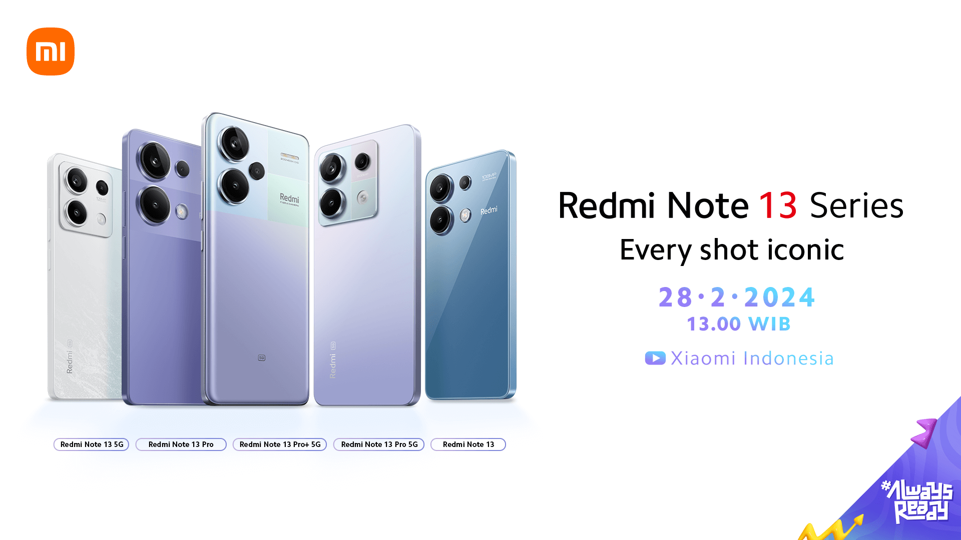Lineup Redmi Note 13 Series yang akan dirilis pada 28 Februari 2024 nanti di Indonesia.