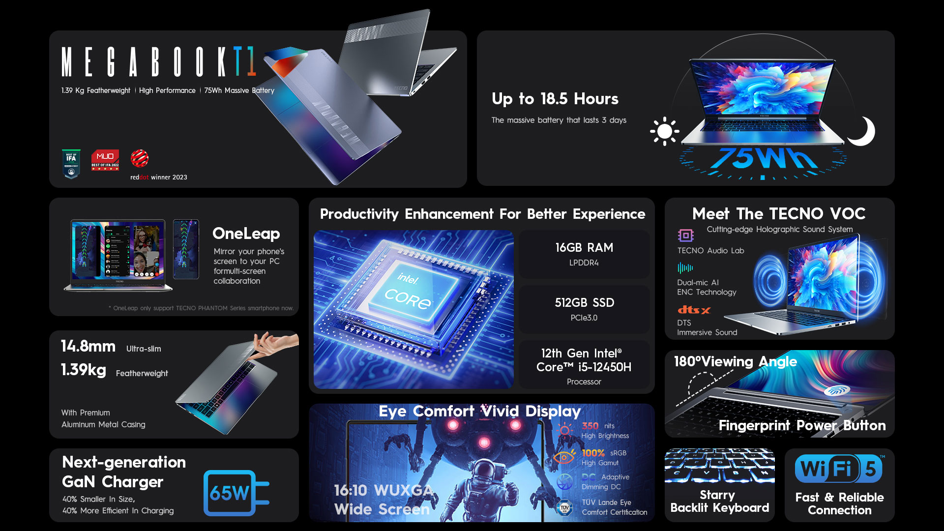 Ringkasan fitur dan spesifikasi dari TECNO MEGABOOK T1 dengan Intel.