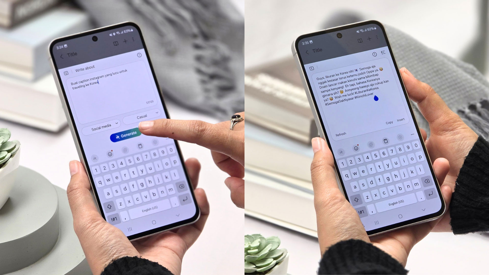 Buat caption unik tanpa perlu kehabisan kata-kata dengan manfaatin AI Composer di Galaxy S24 FE