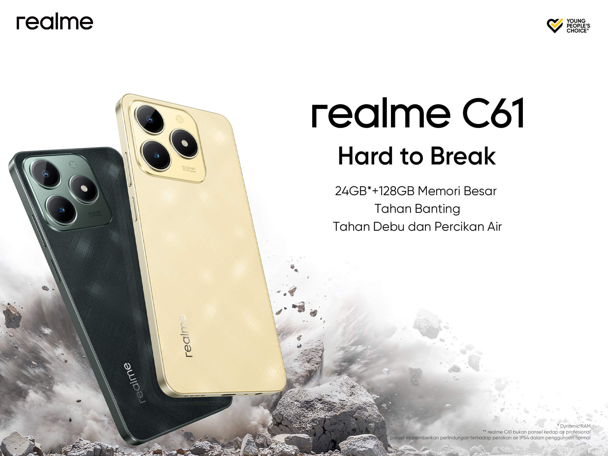 realme C61 dibuat tahan banting sehingga bisa bertahan lebih lama juga.