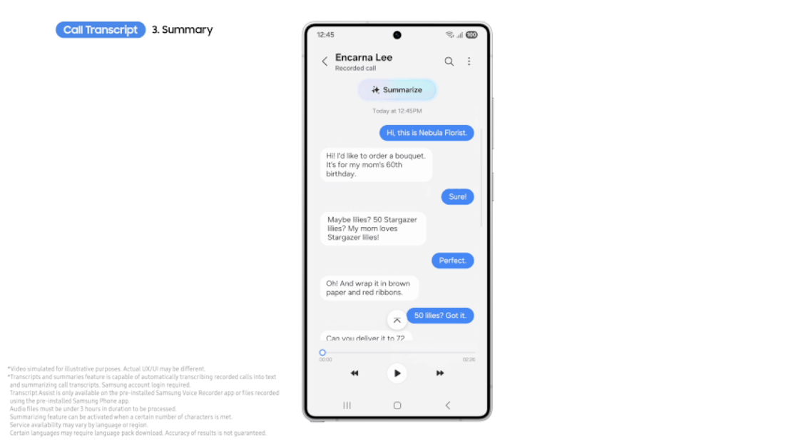 Call Transcript kini lebih baik lagi di Galaxy S25 Series.
