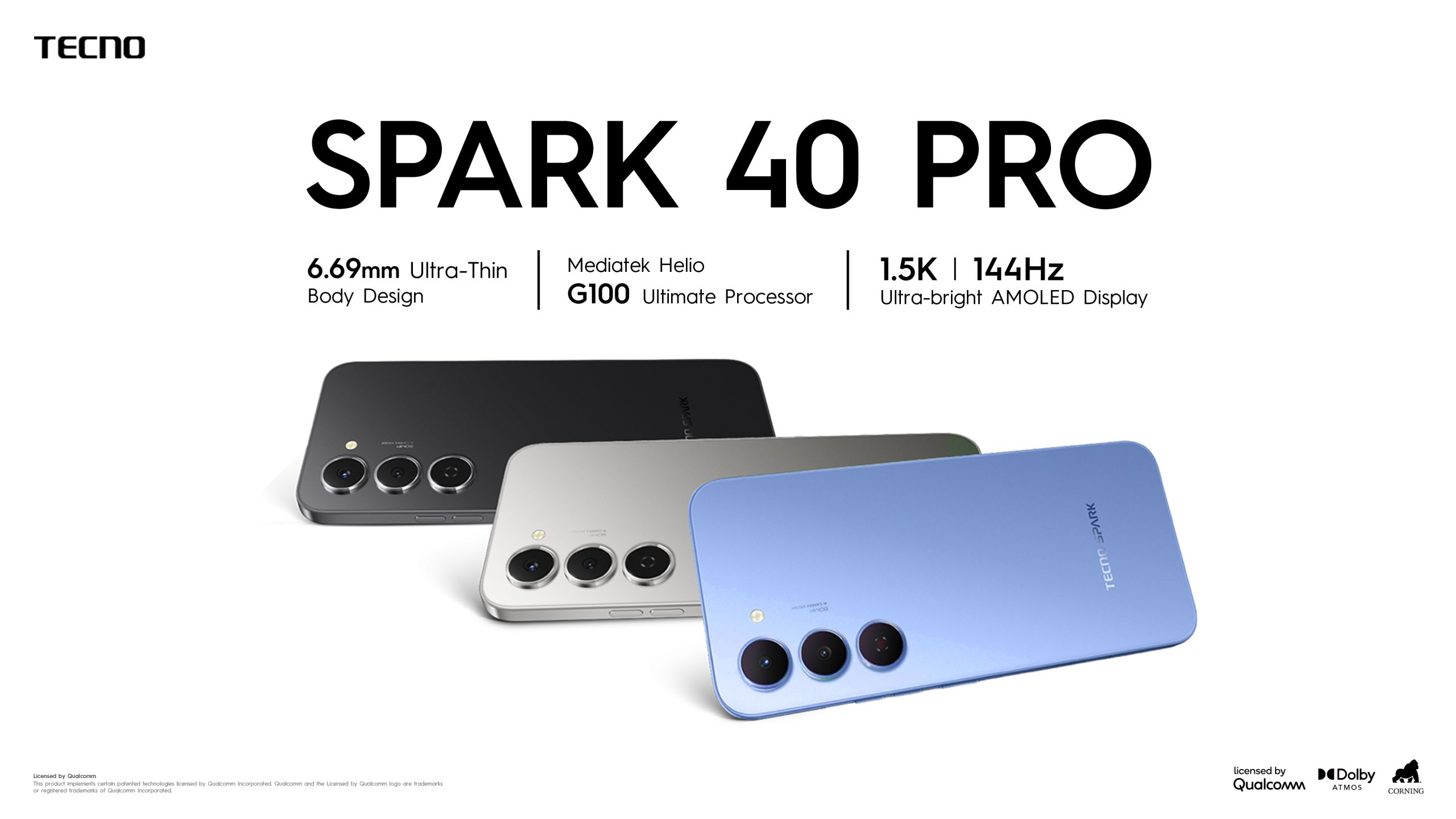 TECNO Spark 40 Pro juga hadir dengan desain Tipis Elegan ditenagai Helio G100