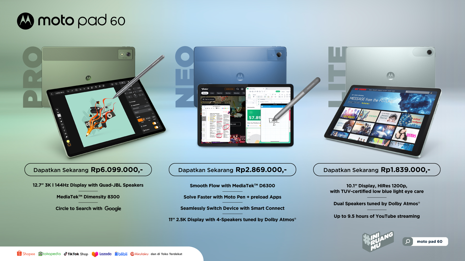 Ke-3 Tablet Moto Pad 60 Series