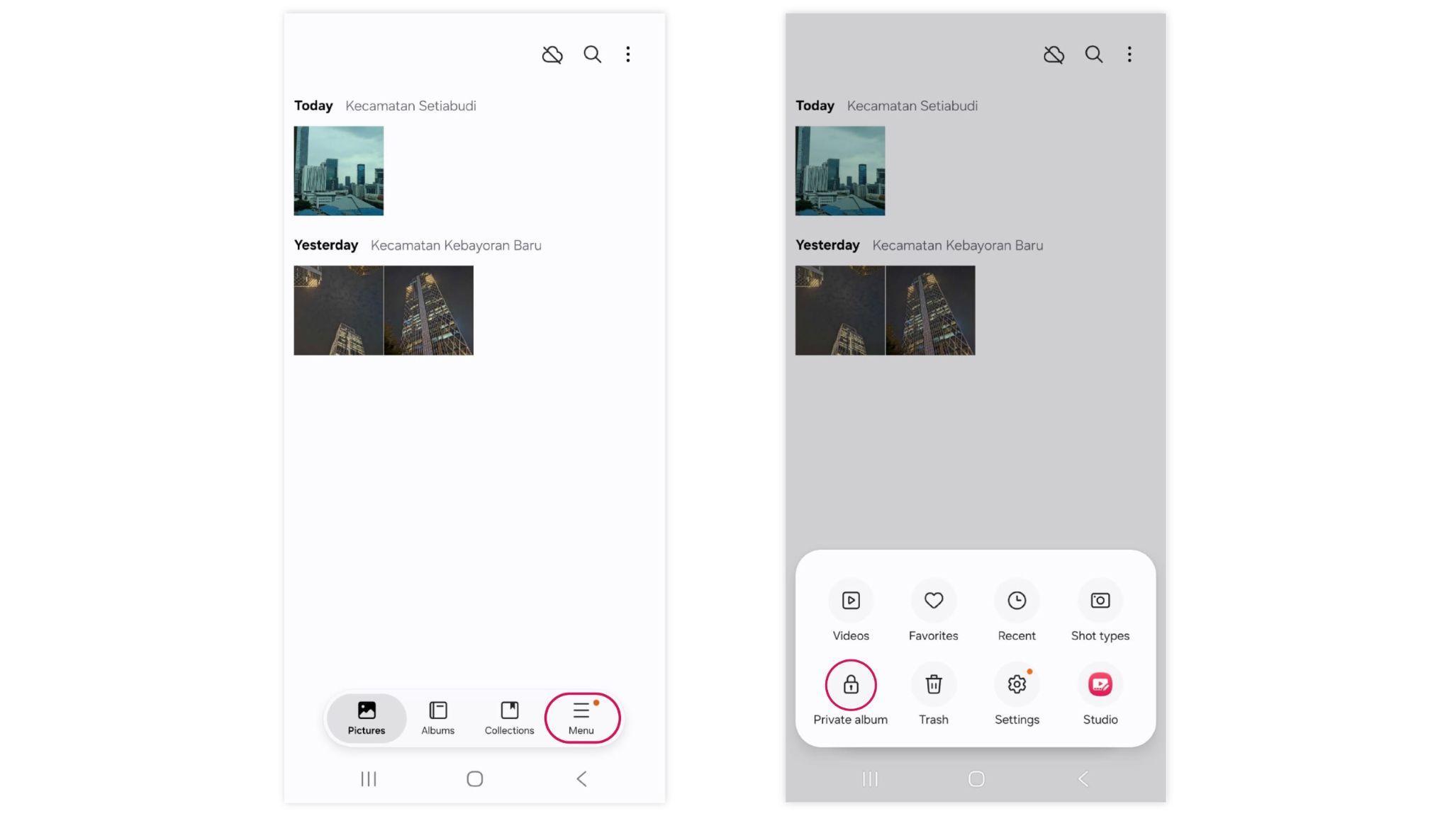 Fitur Private Album dapat dengan mudah di akses dari Galeri dengan menekan tombol menu